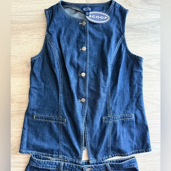SCOOP Blue Denim Button Skirt and Vest Set - Picture 6 of 8